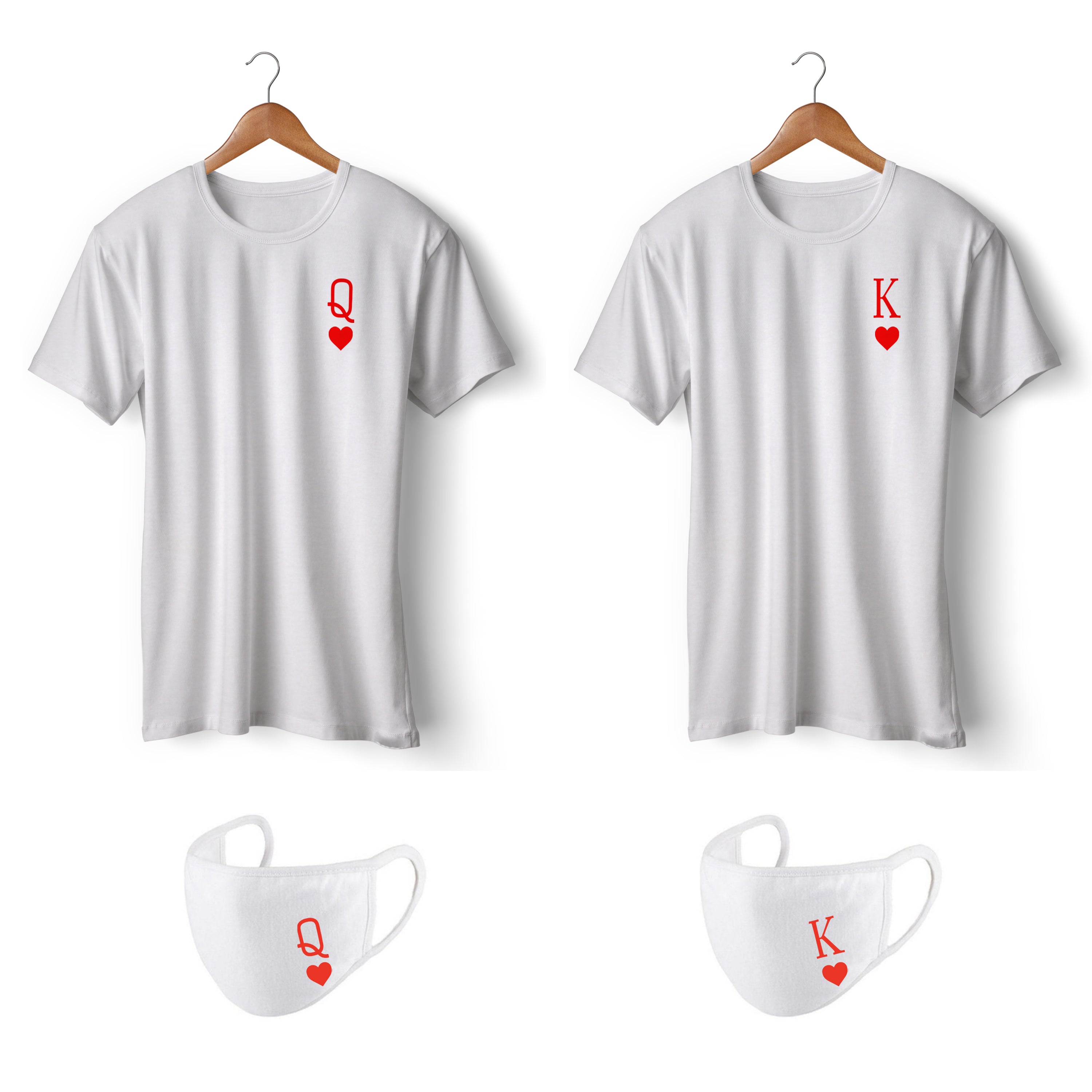 king and Queen of Hearts Symbol Matching Couples T-shirts and Mask