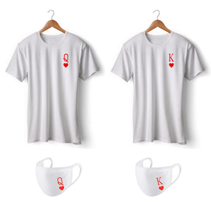 king and Queen of Hearts Symbol Matching Couples T-shirts and Mask